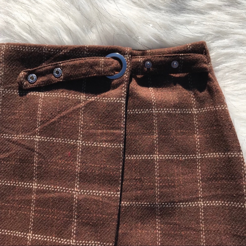 -SOLD- Coffee Brown Plaid Mini Skirt Small - Picture 3 of 6